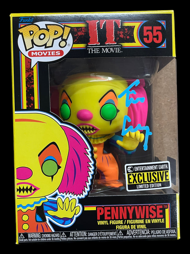 Tim Curry signed Entertainment Earth Exclusive Black Light IT THE MOVIE Pennywise Funko POP! (Aqua)