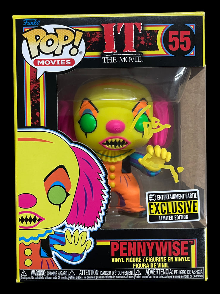Tim Curry signed Entertainment Earth Exclusive Black Light IT THE MOVIE Pennywise Funko POP! (Yellow)