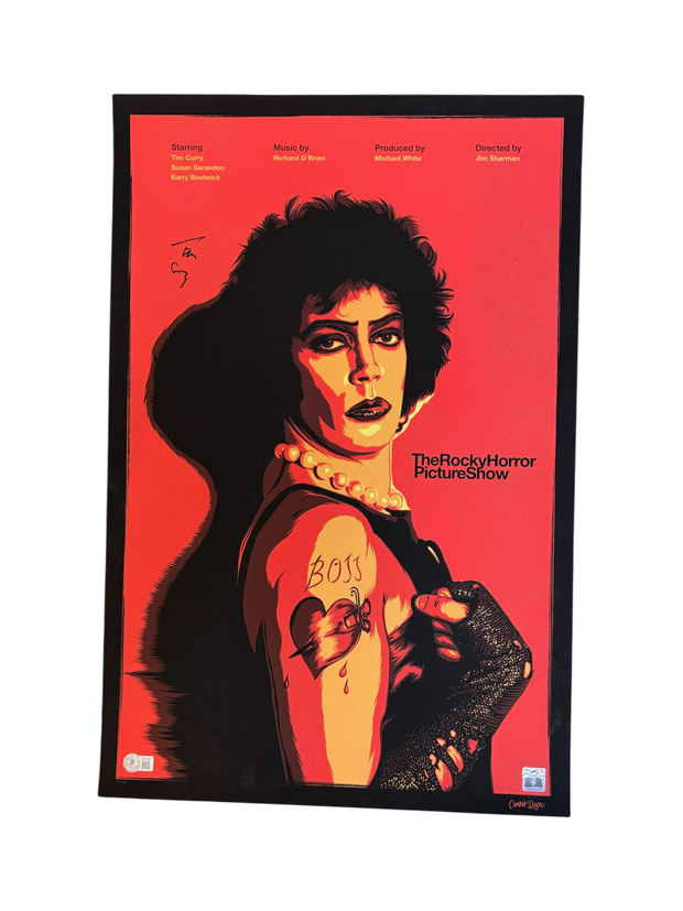 Tim Curry Autographed Rocky Horror Picture Show Lithograph (24x16) Beckett QR code Authenticated with Tim Curry Official Holo