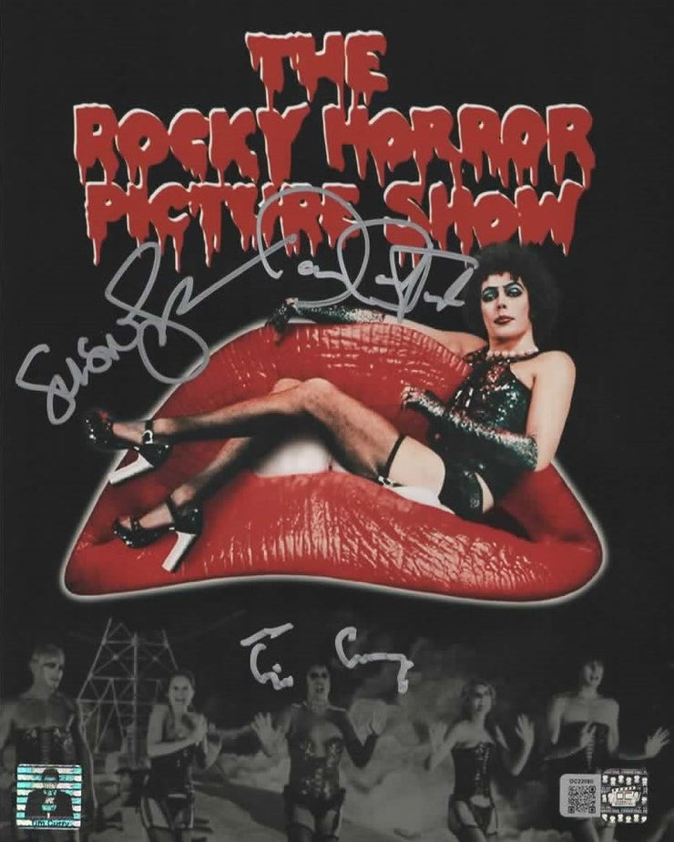 Tim Curry, Susan Sarandon & Barry Bostwick autographed 8x10 Rocky Horror Poster Photo OCCM authenticated with Tim Curry Holo